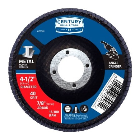 Century Drill & Tool Century Drill 75581 Flap Disc 4-1/2" x 5/8" 40 Grit Zirconia 75581